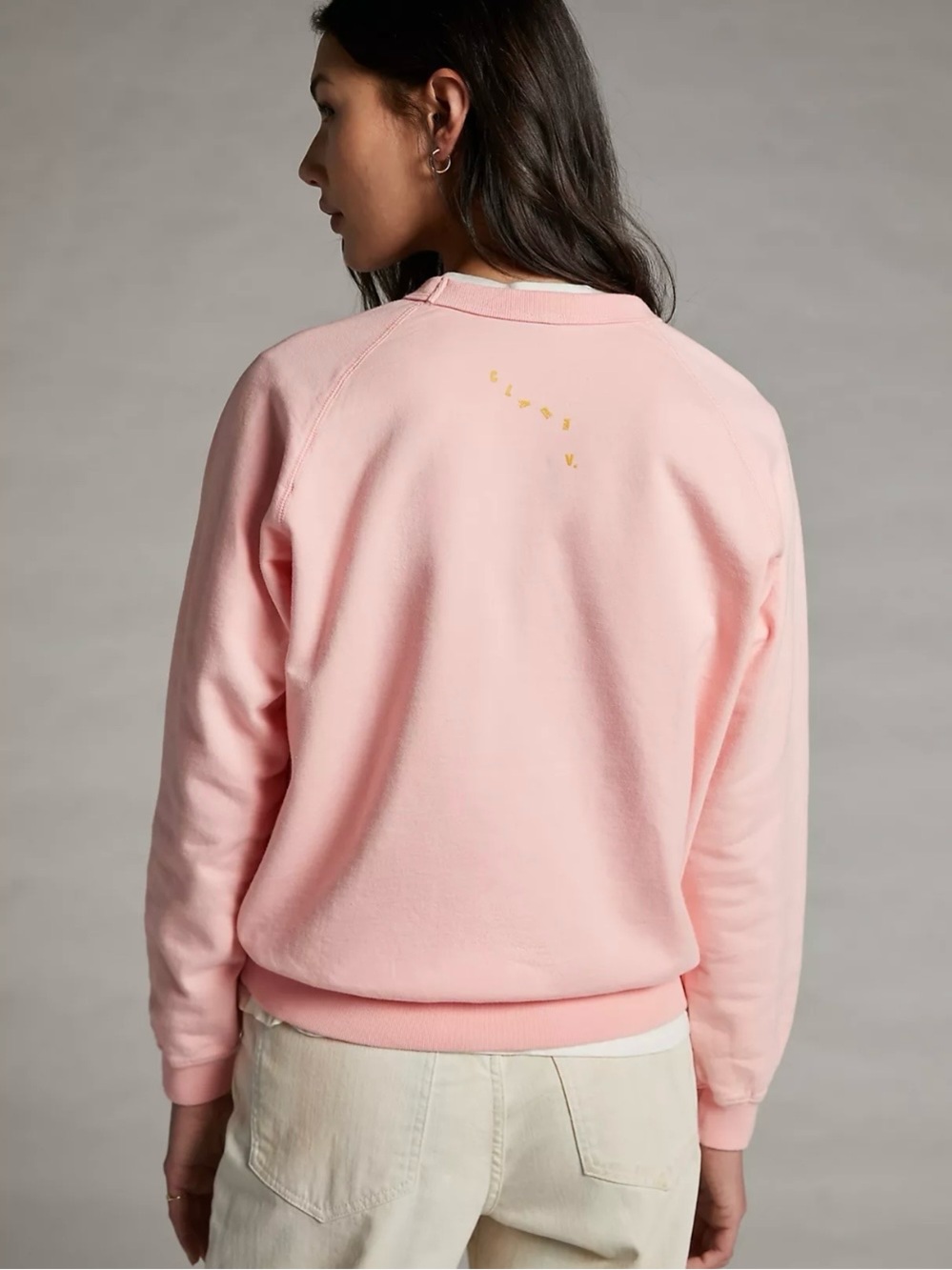 Clare V. OUI Sweatshirt in Rose Pink White Yellow 100% Cotton size Small - Picture 3 of 10